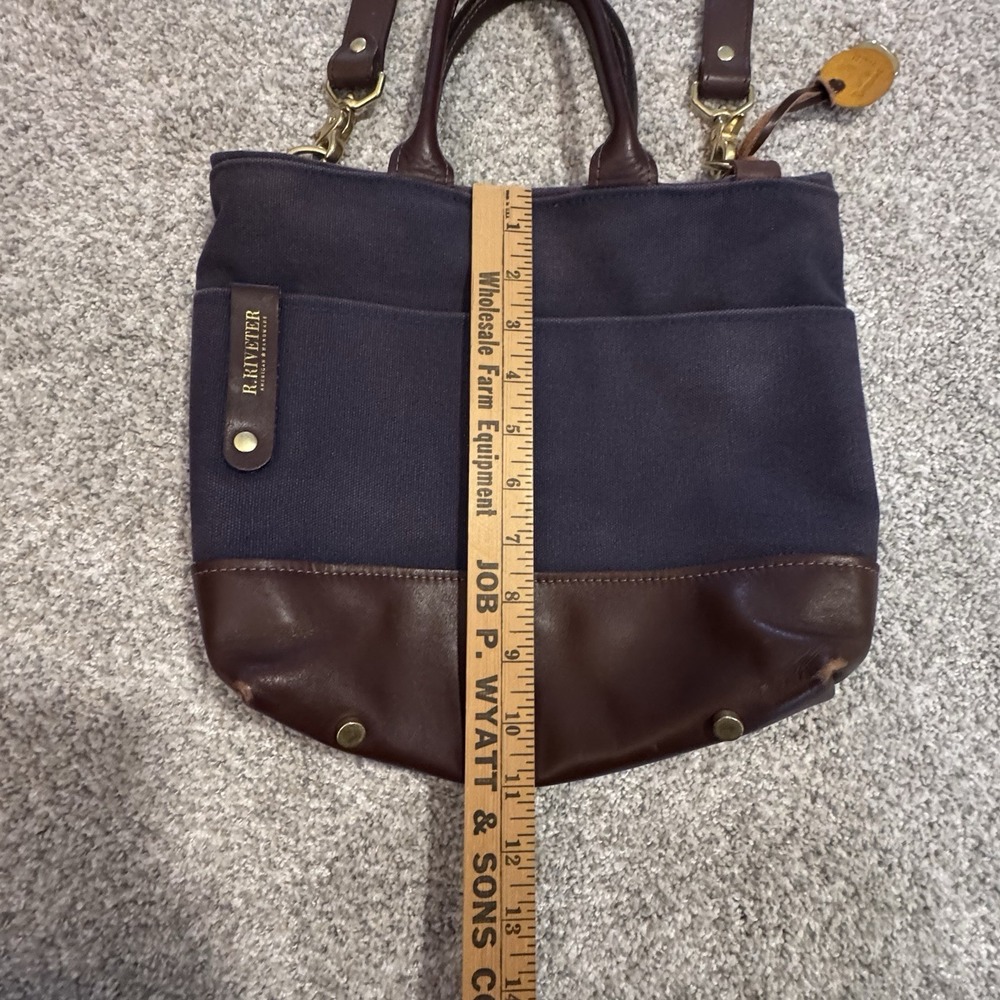 R.Riveter Otto Carry All Navy Blue Canvas Tote‎ Leather Trim Handmade USA Purse - Picture 4 of 14